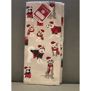 New CASABA Kitchen Towel Christmas Santa Dogs Gray Red Westie Huskey Lab Boxer